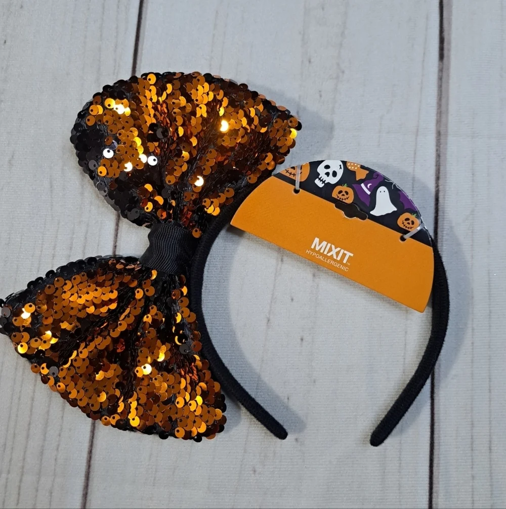 Mixit Sequin Halloween Bow Headband - Orange & Black